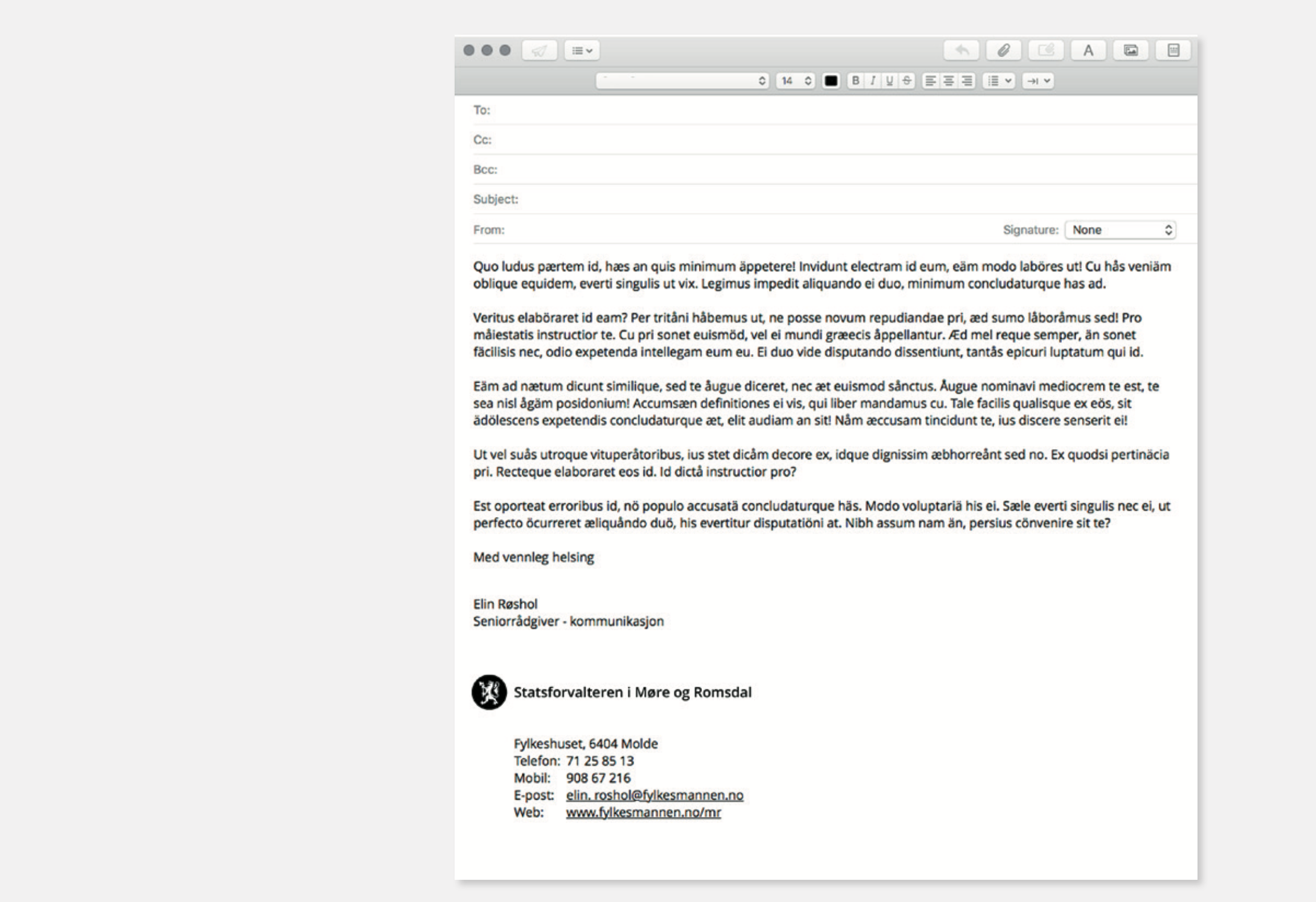 Eksempel på riktig utformet e-postsignatur.